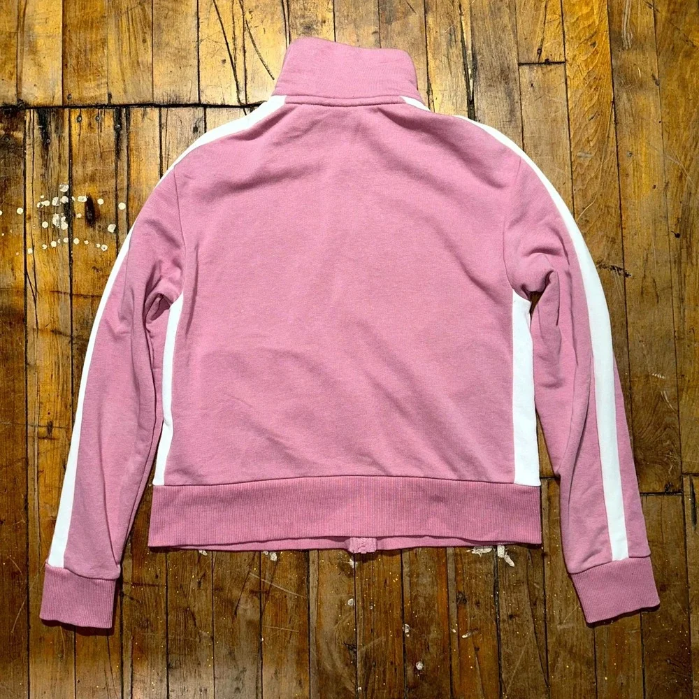 Puma Track Jacket Womens Medium Pink White Embroidered Logo Long Sleeve Full Zip